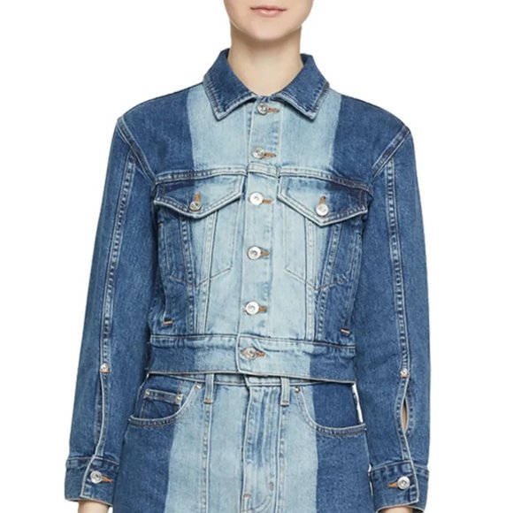 Proenza Schouler White Label ~2- Tone Bleached Cropped Denim Jacket - Picture 1 of 16